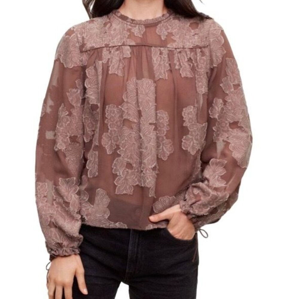 Wilfred Aritzia Lourdes Floral Embroidered Long Sleeve  Mauve Blouse Size M